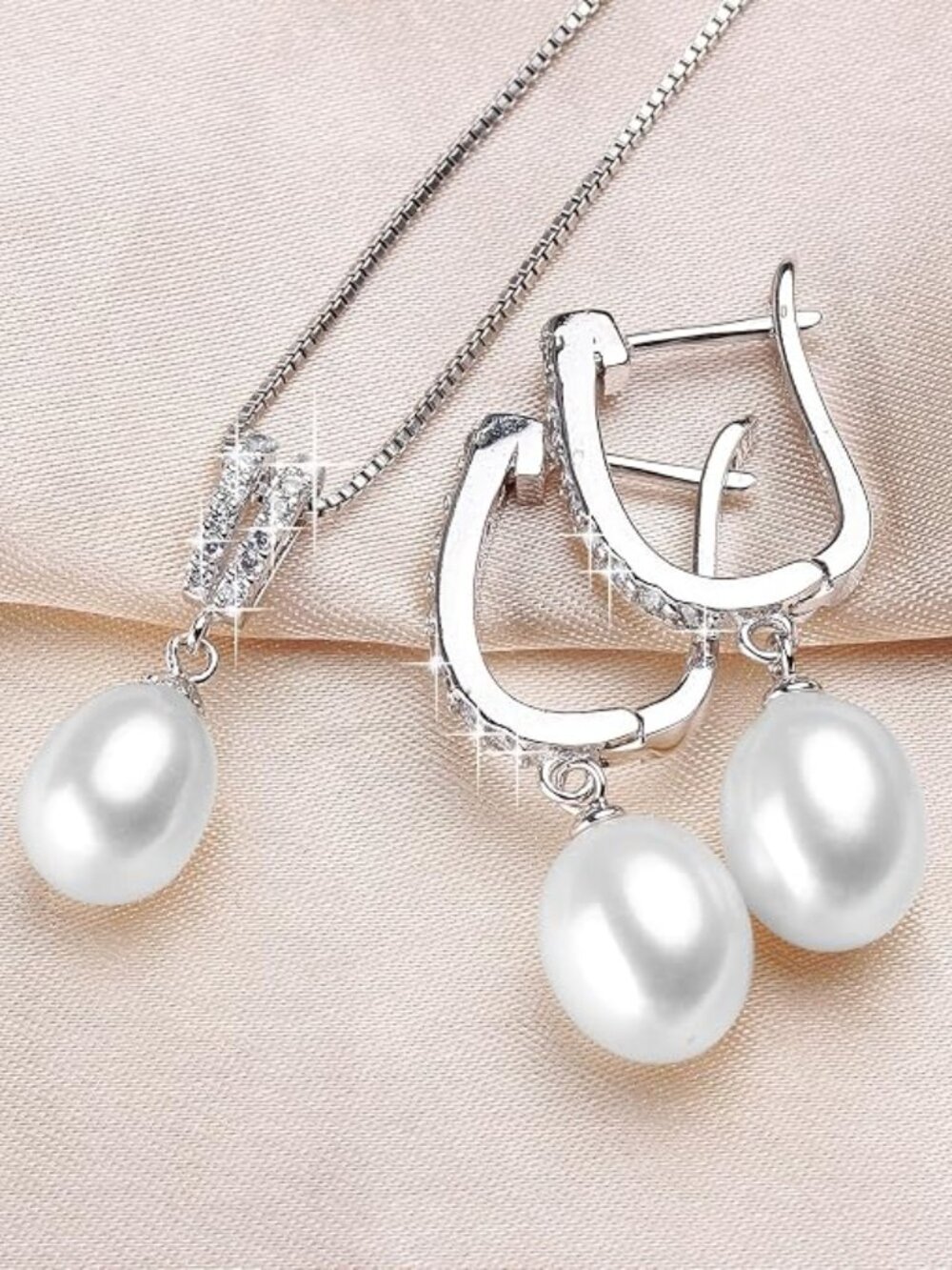 Pearl Pendant Necklace & Earrings 925 Sterling Silver for